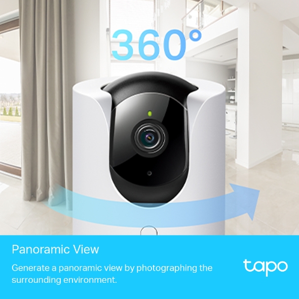 Caméra de sécurité WiFi TP-Link 2K QHD - Vision nocturne - Détection de mouvement - Vision panoramique 360º - Mode privé