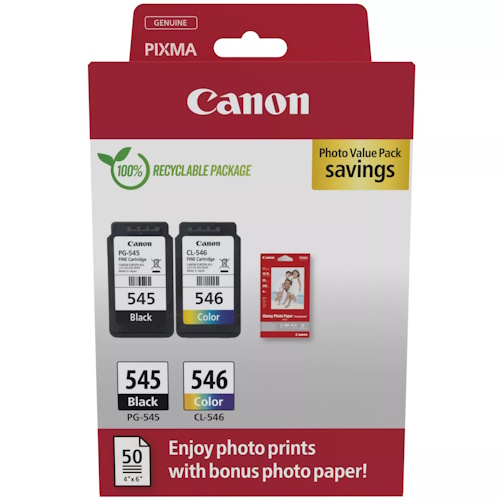 Canon PG-545/CL-546 Pack de 2 Cartouches d'Encre Originales + 50 Feuilles de Papier Photo - 8287B008