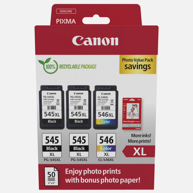 Canon PG-545XL/CL-546XL Multipack de 3 cartouches d'encre originales + 50 feuilles de papier photo - 8286B015