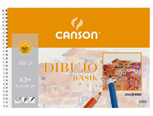 Canson Basik Bloc à Dessin de 20 Feuilles A3 150gr - Dimensions 32,5x46cm - Couleur Blanc