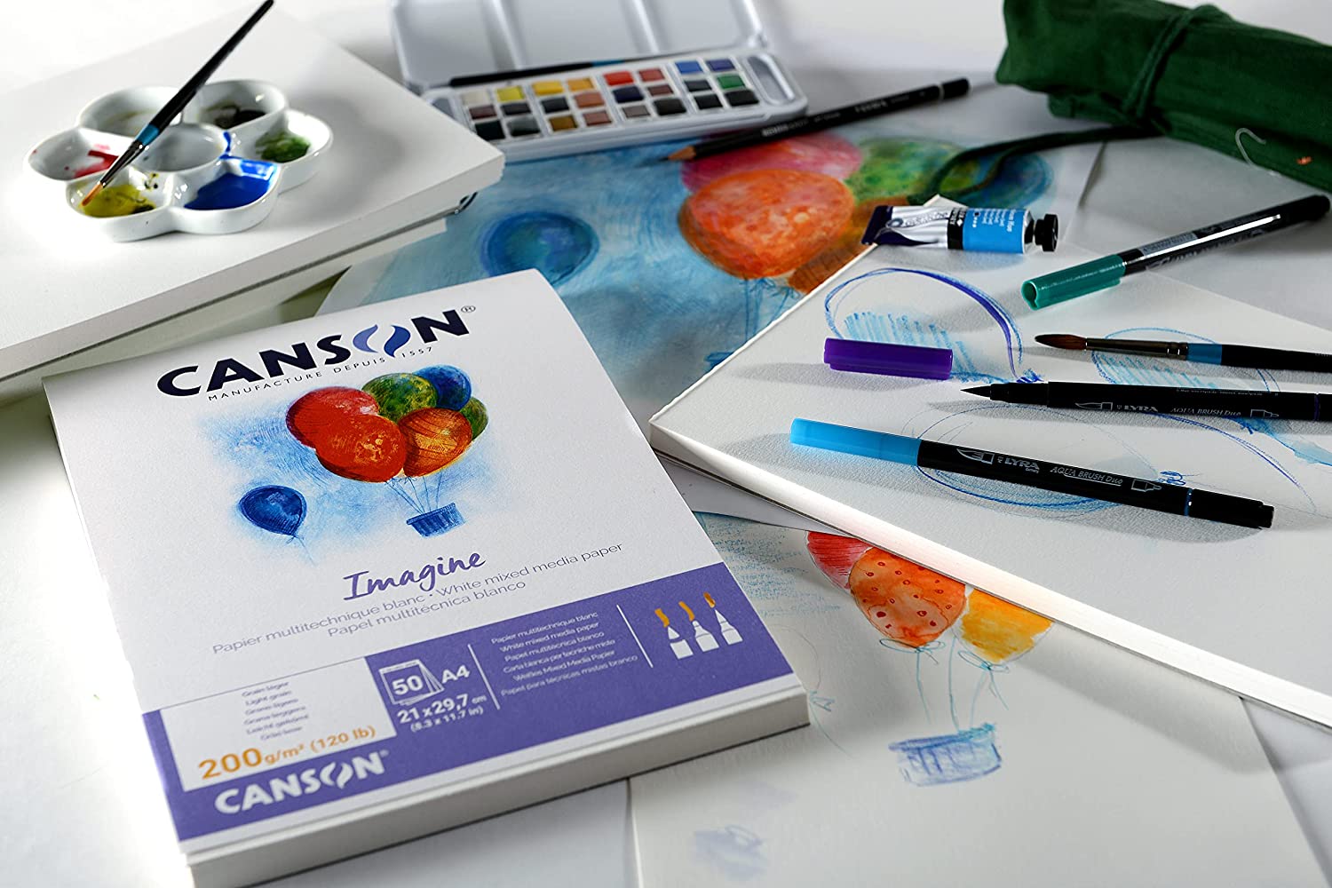 Canson Imagine Bloc de 50 Feuilles A4 Collées - Grain Fin - 21x29,7cm - 200g - Couleur Blanc