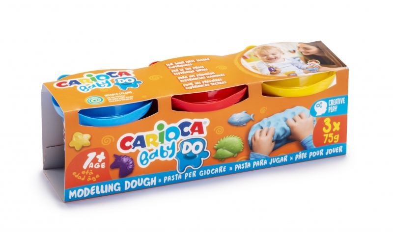 Carioca Baby Do Pack de 3 Pâtes à Modeler - Super Légères - Elastiques - Malléables - Idéales pour les premières expériences tactiles - Sèchent à l'air - Différentes couleurs