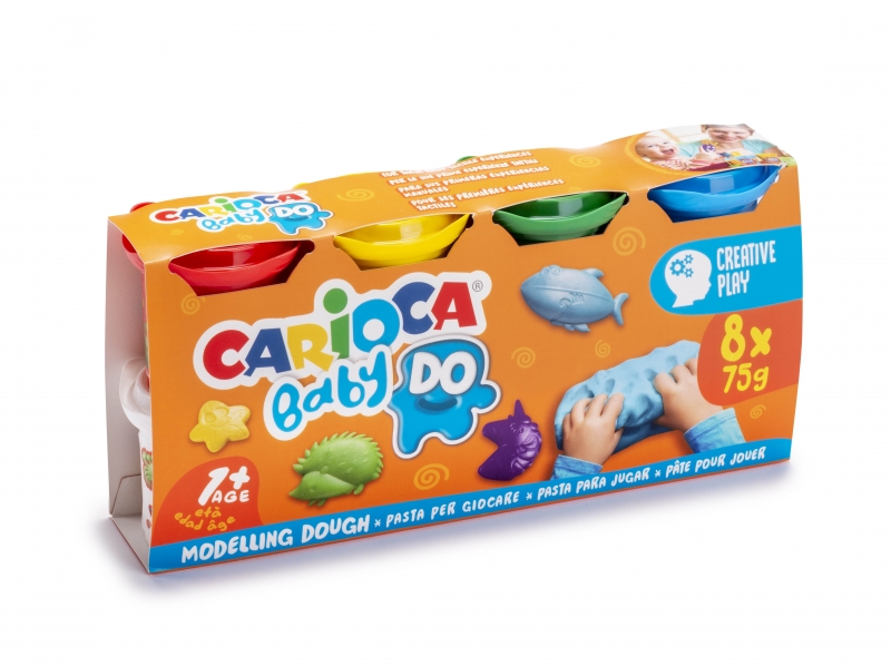 Carioca Baby Do Pack de 8 Pâtes à Modeler - Super Légères - Élastiques - Malléables - Idéales pour les premières expériences tactiles - Sèchent à l'air - Différentes couleurs