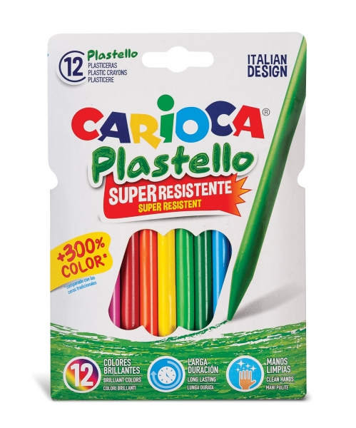 Carioca Lot de 12 gommes en plastique – Extra propres – Ne laissent aucune couleur sur les mains – Dure trois fois plus longtemps – Couleurs vives et lavables – Facile à tailler – Différentes couleurs