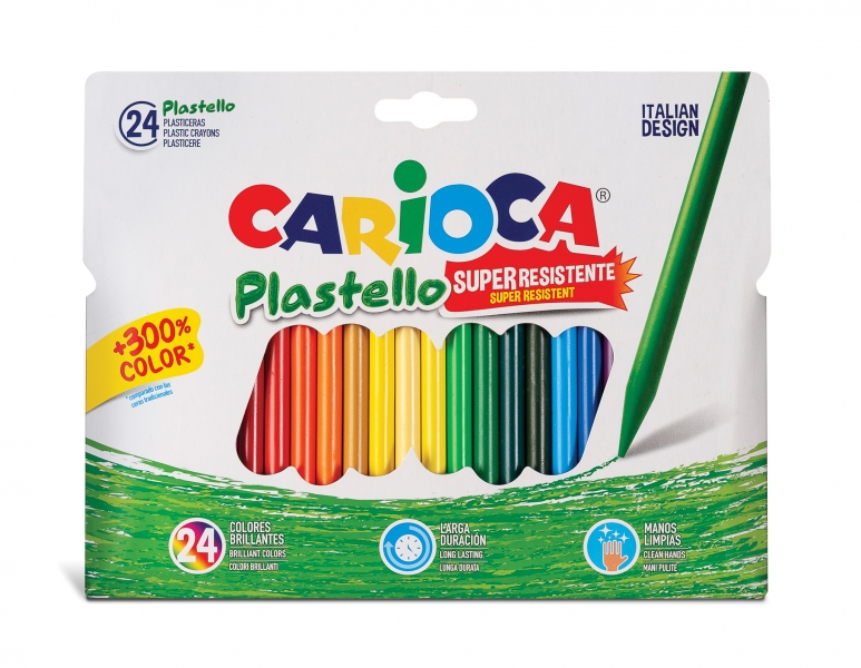 Carioca Lot de 24 gommes en plastique extra propres - Ne laissent pas de couleur sur vos mains - Elles durent trois fois plus longtemps - Couleurs vives et lavables - Faciles à tailler - Différentes couleurs