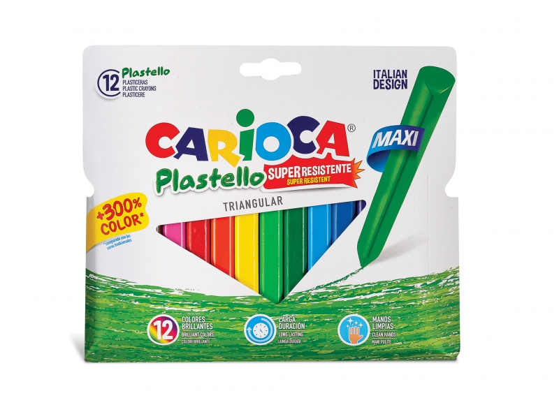 Carioca Maxi Pack de 12 taille-crayons triangulaires en plastique - Extra propre - Dure 3 fois plus longtemps - Couleurs vives - Facile à tailler - Lavable - Différentes couleurs