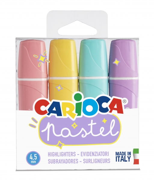 Carioca Memolight Pack de 4 surligneurs pastel - Encre à base d'eau et lavable - Pointe biseautée - Couleurs variées