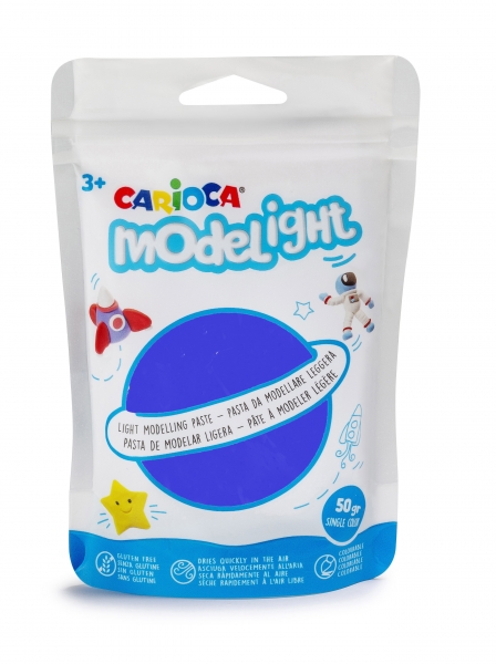 Carioca Modelight Pack de 50gr de pâte à modeler - Super Légère - Elastique et Malléable - Sèche à l'Air - Ne salit pas les mains - Réutilisable à l'eau - Coloris Bleu