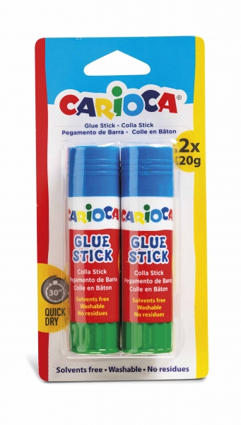 Carioca Pack de 2 Bâtons Colles - Idéal pour la Maison, l'École et le Bureau - Colle Papier, Photos et Tissus - Sans Solvant - Différentes Couleurs