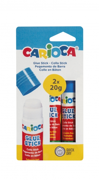 Carioca Pack de 2 Bâtons Colles - Idéal pour la Maison, l'École et le Bureau - Colle Papier, Photos et Tissus - Sans Solvant - Différentes Couleurs