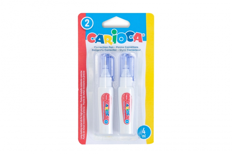 Carioca Pack de 2 Mini Stylos Correcteurs - Pointe Métallique Résistante et Précise - Convient à Tous Types de Papier - Séchage Rapide - Couleur Blanc