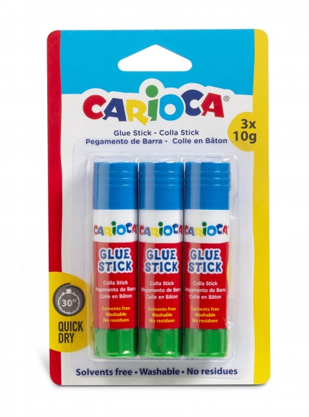 Carioca Pack de 3 Bâtons Colles - Idéal pour la Maison, l'École et le Bureau - Colle Papier, Photos et Tissus - Sans Solvant - Différentes Couleurs