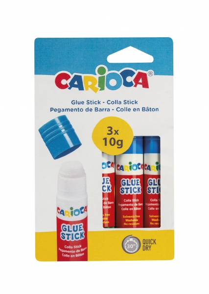 Carioca Pack de 3 Bâtons Colles - Idéal pour la Maison, l'École et le Bureau - Colle Papier, Photos et Tissus - Sans Solvant - Différentes Couleurs