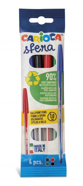 Carioca Pack de 4 stylos - Pointe 1 mm - Écriture Super Coulissante - Différentes Couleurs