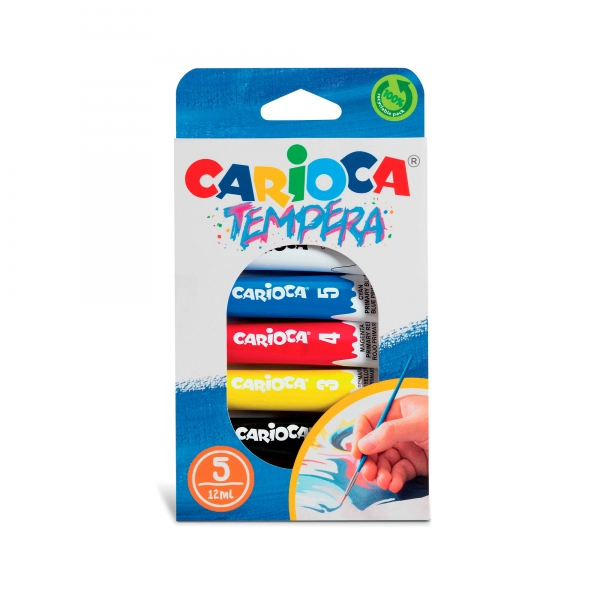 Carioca Pack de 5 Tubes Tempera 12 ml - Couleurs Superwashables - Haut Pouvoir Couvrant - Applicable sur Matériaux Poreux - Emballage 100% Recyclable - Coloris Divers