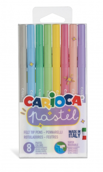 Carioca Pastel Pack de 8 marqueurs - Encre super lavable - Parfait pour colorier et souligner - Non toxique - Pointe conique verrouillée - Différentes couleurs