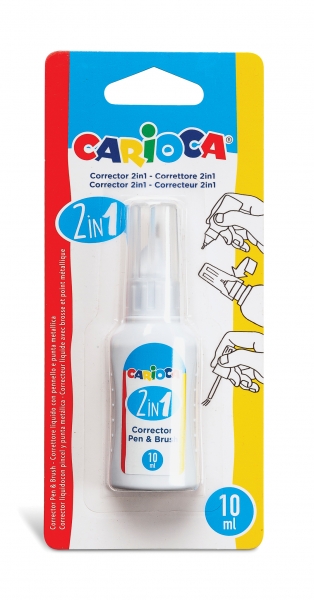 Carioca Pen & Brush Corrector 2In1 - Stylo et Pinceau - Pinceau en Nylon Doux et Précis - Pointe en Métal de Précision - Séchage Rapide - Couleur Blanc