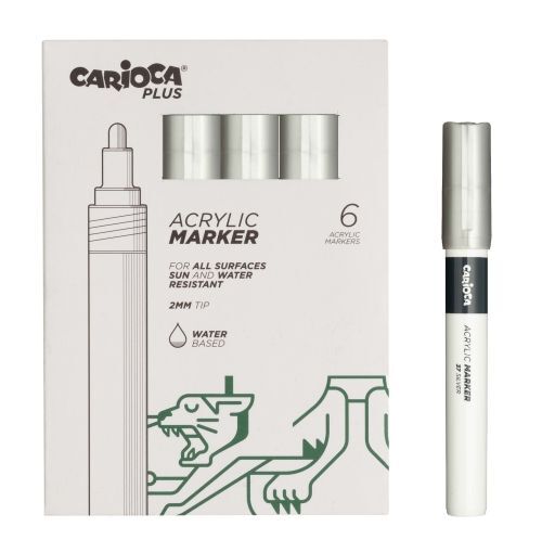 Carioca Plus Pack de 6 marqueurs acryliques - Pointe 2 mm - Couleur Argent