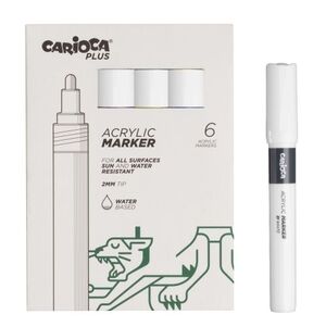 Carioca Plus Pack de 6 Marqueurs Acryliques - Pointe 2 mm - Couleur Blanc