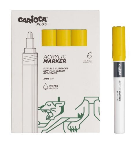 Carioca Plus Pack de 6 Marqueurs Acryliques - Pointe 2 mm - Couleur Jaune