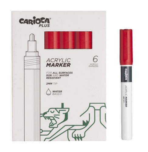 Carioca Plus Pack de 6 Marqueurs Acryliques - Pointe 2 mm - Couleur Rouge