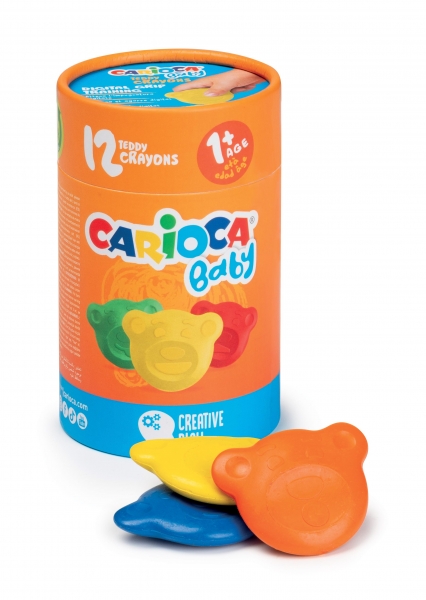 Carioca Teddy Crayons Pack de 12 crayons de couleur - Certifiés à partir de 12 mois - Conçus pour entraîner la préhension numérique - Différentes couleurs