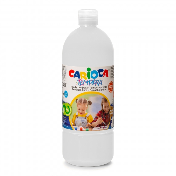 Carioca Tempera Flacon 1000 ml - Couleurs superlavables - Facile à mélanger - Applicable sur matériaux poreux - Haute Opacité - Couleur Blanc