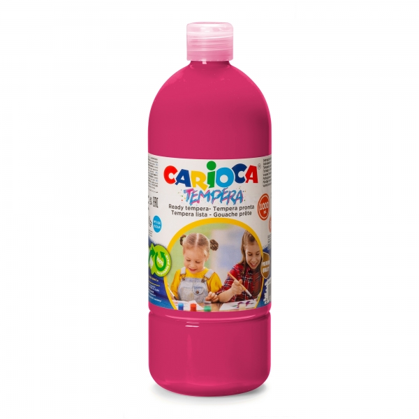 Carioca Tempera Flacon 1000 ml - Couleurs superlavables - Facile à mélanger - Applicable sur matériaux poreux - Haute Opacité - Couleur Rose