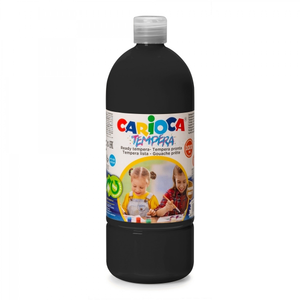 Carioca Tempera Flacon 1000 ml - Couleurs superlavables - Facile à mélanger - Applicable sur matériaux poreux - Haute Opacité - Couleur Noir