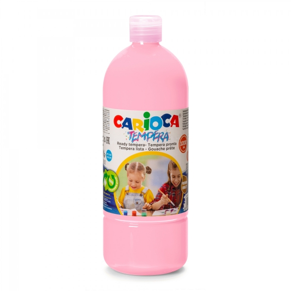 Carioca Tempera Flacon 1000 ml - Couleurs superlavables - Facile à mélanger - Applicable sur matériaux poreux - Haute Opacité - Couleur Rose