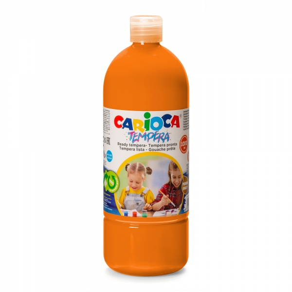 Carioca Tempera Flacon 1000 ml - Couleurs superlavables - Facile à mélanger - Applicable sur matériaux poreux - Haute opacité - Couleur Orange