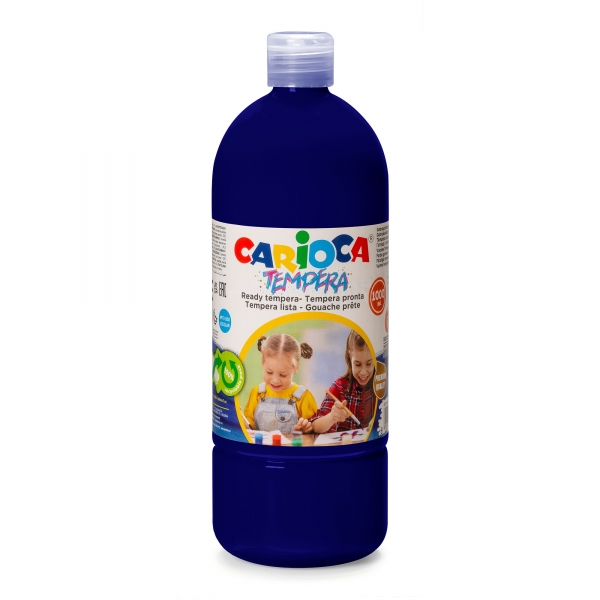 Carioca Tempera Flacon 1000 ml - Couleurs superlavables - Facile à mélanger - Applicable sur matériaux poreux - Haute opacité - Couleur Bleu