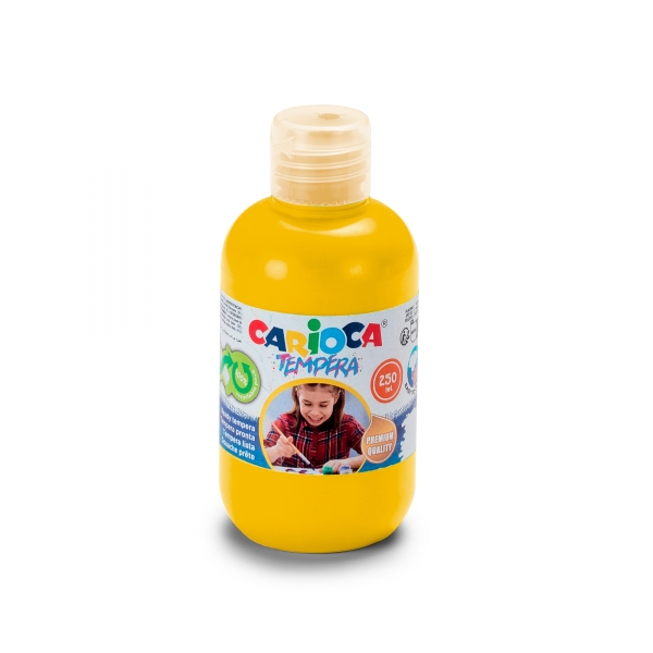 Carioca Tempera Flacon 250 ml - Couleurs superlavables - Facile à mélanger - Applicable sur matériaux poreux - Haute opacité - Couleur Jaune