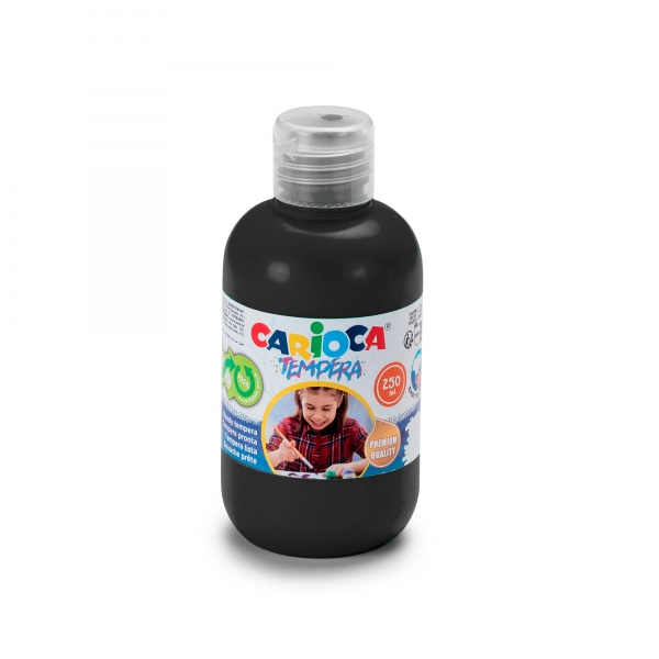 Carioca Tempera Flacon 250 ml - Couleurs superlavables - Facile à mélanger - Applicable sur matériaux poreux - Haute Opacité - Couleur Noir