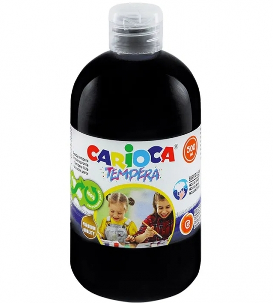 Carioca Tempera Flacon 500 ml - Couleurs superlavables - Facile à mélanger - Applicable sur matériaux poreux - Haute Opacité - Couleur Noir