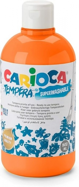 Carioca Tempera Flacon 500 ml - Couleurs superlavables - Facile à mélanger - Applicable sur matériaux poreux - Haute opacité - Couleur Orange