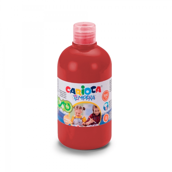 Carioca Tempera Flacon 500 ml - Couleurs superlavables - Facile à mélanger - Applicable sur matériaux poreux - Haute Opacité - Couleur Rouge