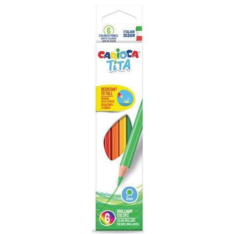 Carioca Tita Pack de 6 Crayons de Couleur - Corps Hexagonal - Mine Résistante - Couleurs Assorties