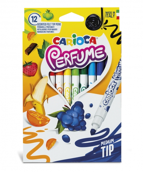 Carioca Xplosion Pack de 12 Feutres - Encre Parfumée et Lavable - Arômes Naturels - Sans Substances Allergènes - Pointe Bloquée et Conique - Couleurs Diverses