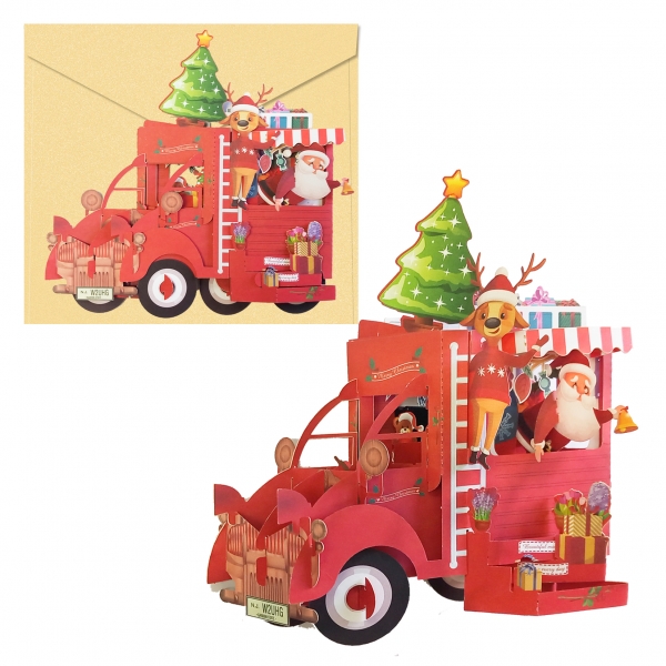 Carte de vœux de Noël 3D Dohe Truck avec enveloppe - Taille 14,5x11 cm - Imprimée en couleur