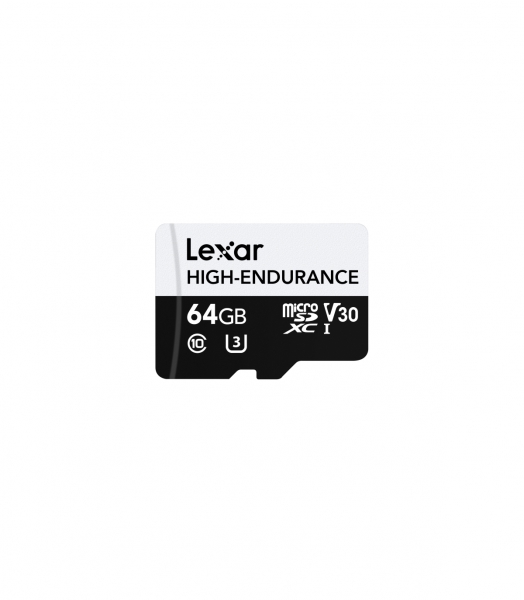 Carte Mémoire Lexar Haute Endurance 64 Go Classe 10 - Vitesse de lecture jusqu'à 100 Mo/s - Prend en charge 12 000 heures d'enregistrement Full HD - Technologie UHS-I (U1) - Couleur Noir