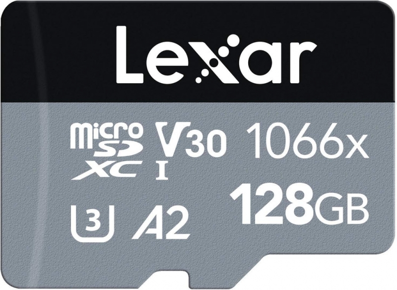 Carte mémoire Lexar Professional 1066x microSDXC UHS-I 128 Go - Vitesses de lecture jusqu'à 160 Mo/s - Écriture jusqu'à 120 Mo/s - Classe V30 - Performance A2 - Couleur Gris