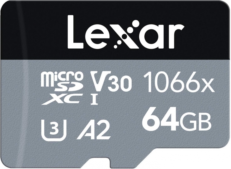 Carte mémoire Lexar Professional 1066x microSDXC UHS-I SILVER Series 64 Go - Vitesses de lecture jusqu'à 160 Mo/s - Écriture jusqu'à 70 Mo/s - Gris