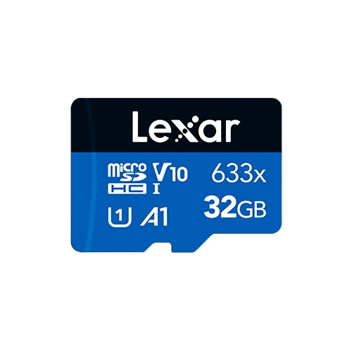 Carte mémoire microSDHC haute performance Lexar 633x 32 Go UHS-I - Vitesses jusqu'à 100 Mo/s - Classe U1 V10 A1 - Adaptateur SD inclus - Couleur Bleu