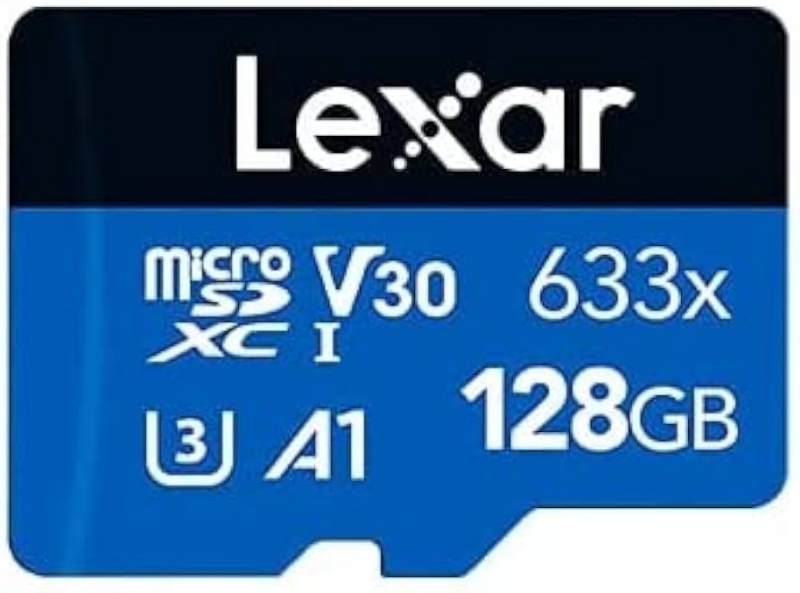 Carte mémoire microSDXC Lexar 633x UHS-I 128 Go avec adaptateur SD - Vitesses de lecture jusqu'à 100 Mo/s - Écriture jusqu'à 45 Mo/s - Classes U3, V30, Classe 10 - Bleu