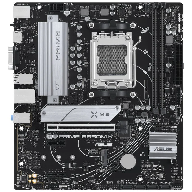 Carte mère Asus Prime B650M-K AMD AM5 2x DDR5 - HDMI, M.2, PCIe 4.0, 4x Sata III, USB 2.0, 3.2, RJ-45, VGA, facteur MicroATX