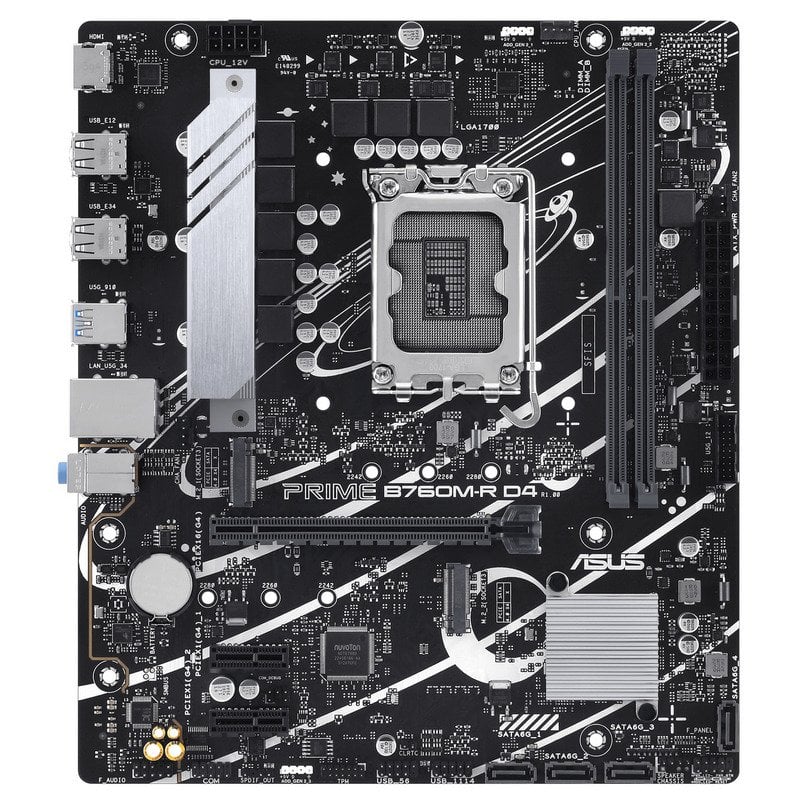 Carte mère Asus Prime B760M-R D4 Intel 1700 2x DDR4 - HDMI, M.2, PCIe4.0, 4x Sata III, USB, Micro-ATX