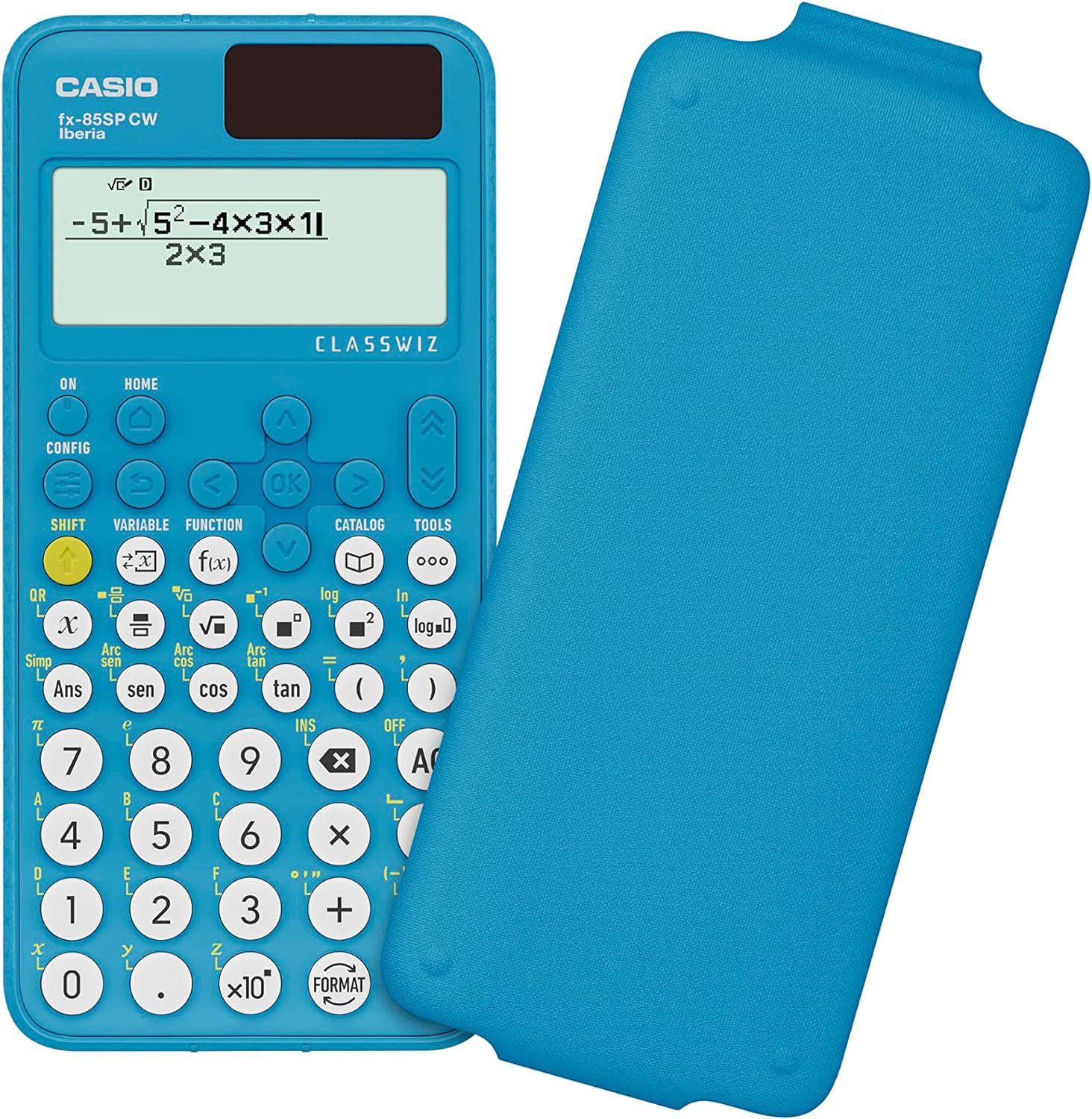 Casio Iberia Classwiz FX-85SP Calculatrice Scientifique Écran LCD 12 Chiffres - Tableau des Valeurs, Simplification des Fractions, Division Entiers etc... - Housse de Protection - Couleur Bleu