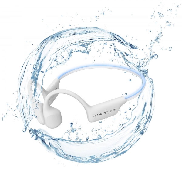 Casque à conduction osseuse Energy Sistem - Bluetooth 5.4 - IPX8 - Mémoire 8 Go - Autonomie 11h - Charge rapide - Lumières LED - Microphone intégré - Couleur Blanc