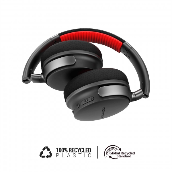 Casque Bluetooth Energy Sistem - Autonomie 50h - Résistant IPX5 - Basses profondes - Oreillettes interchangeables - Conception pliable - Matériaux recyclés - Coloris Noir